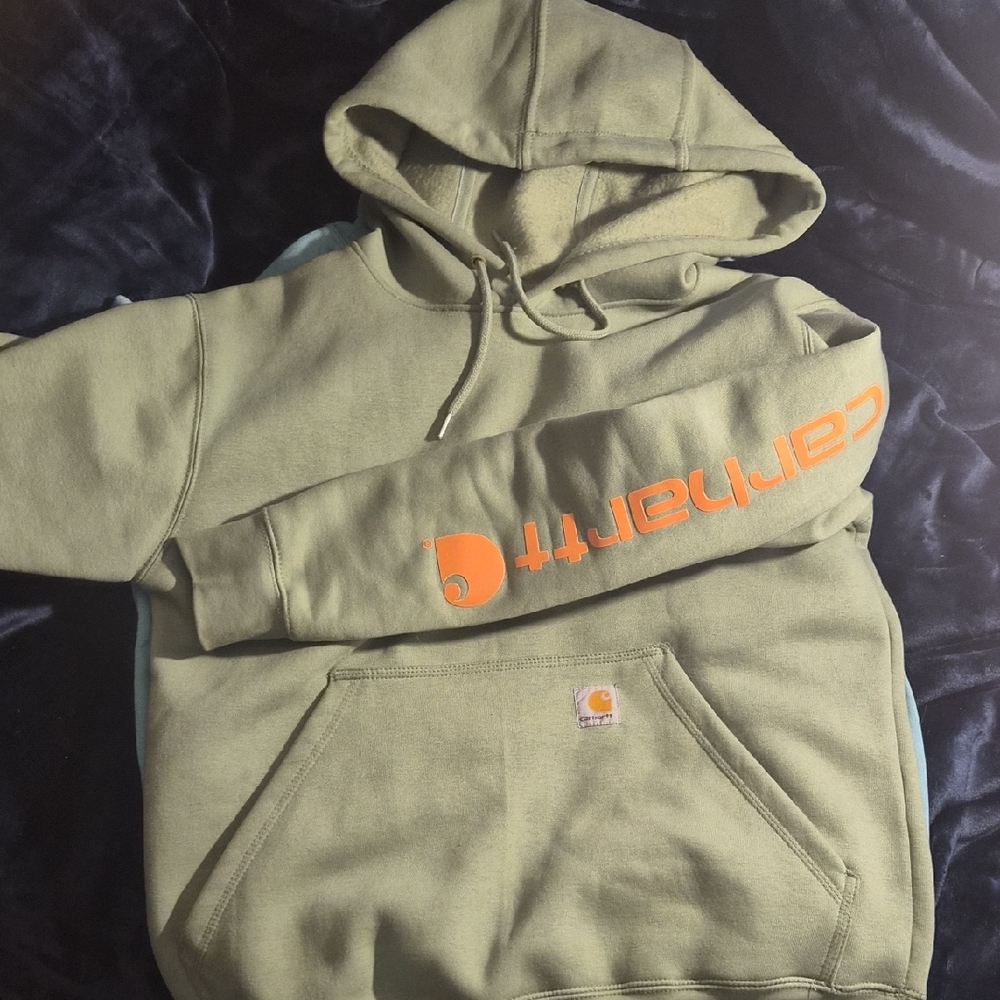 NEW Carhartt (Over Sized) Sage Hoodie with Vibrant Orange Logo
